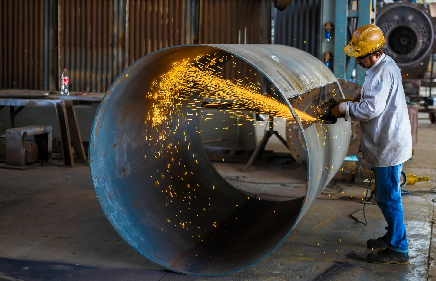 Worker operating machinery safely